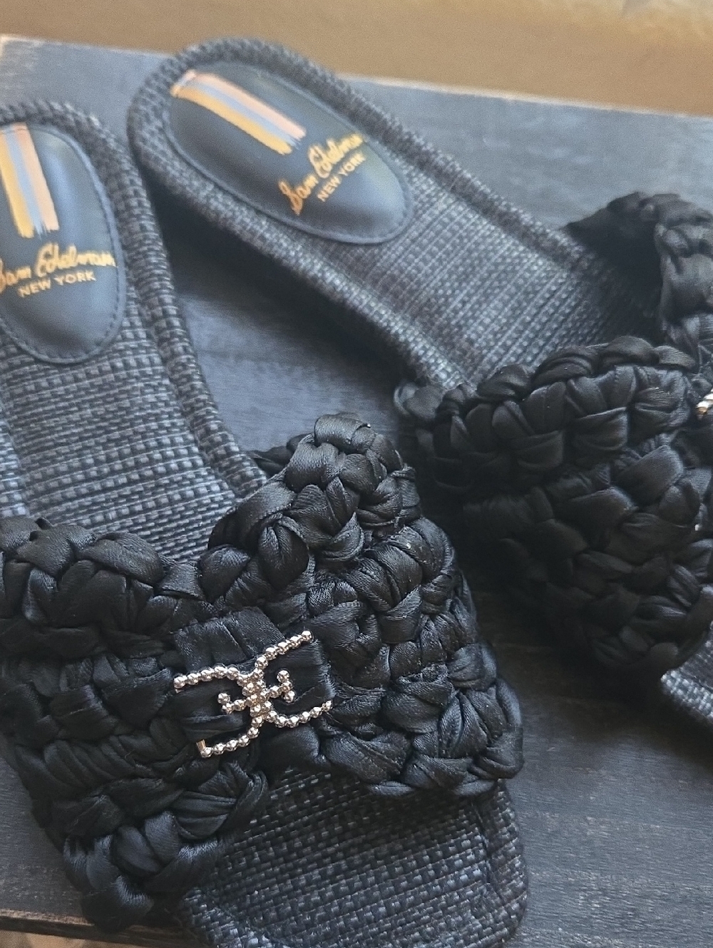 Sam Edelman Black Braided Slide Mules with Logo Accent